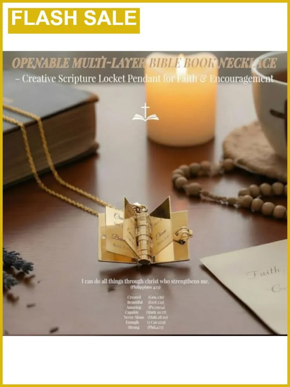 Christian Cross Locket Necklace Stainless Steel Bible Verse Pendant